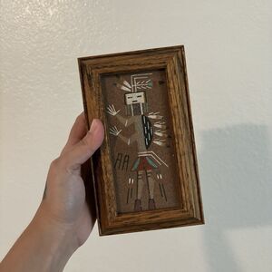 Authentic Native American Navajo Sand Art Painting Trinket Jewelry Box Wood
